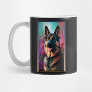 German Shepherd Dog Vibrant Tropical Flower Tall Digital Oil Painting Portrait  2 Mug